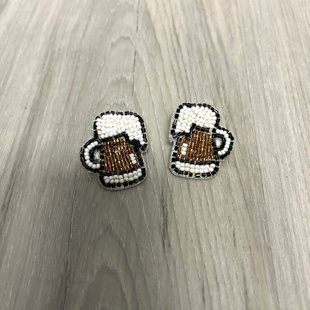 Beer Stein Glass Beaded Statement Earrings